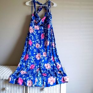 Wayf blue floral midi haulter dress, size Large